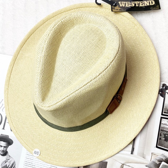 NWT Beautiful Fedora Straw Hat Gray/Brown Band - Picture 2 of 8